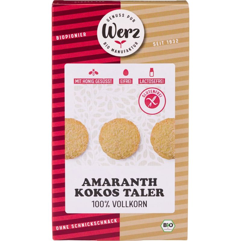 Naturkornmühle Werz Amaranth Kokos Taler, 4-Korn Vollkornkekse, glutenfrei - Produktbild