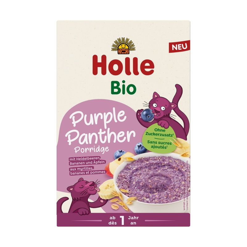 Holle  Bio-Porridge Purple Panther mit Heidelbeeren, Bananen und Äpfeln - Produktbild