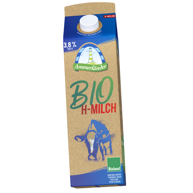 Ammerländer Ammerländer Bio H-Milch, 3,8 % Fett, ultrahocherhitzt, 1 L - Produktbild