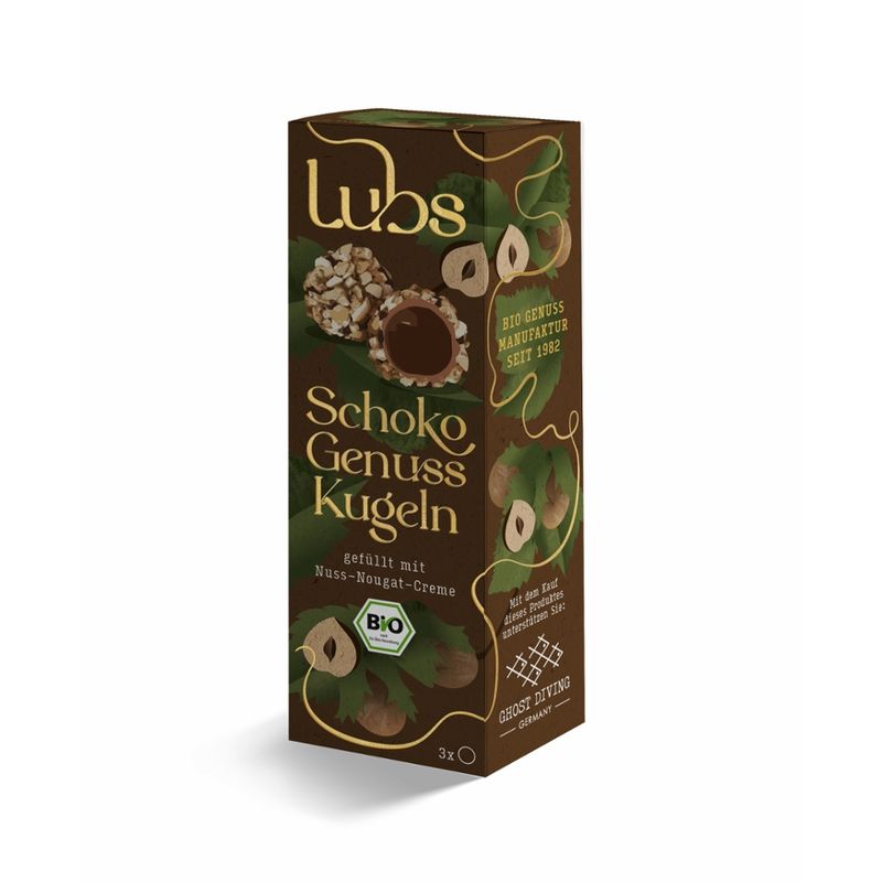 Lubs Schoko Genuss Kugeln gefüllt mit Nuss-Nougat-Creme 3 Stk., Bio - Produktbild