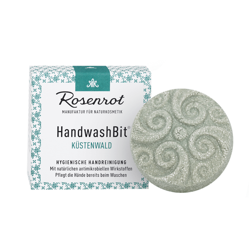 Rosenrot Naturkosmetik HandwashBit® - feste Waschlotion Küstenwald - 60g - in Schachtel - Mit belebenden Wald- und Kräuteressenzen. Kräftig und entspannend. - Produktbild
