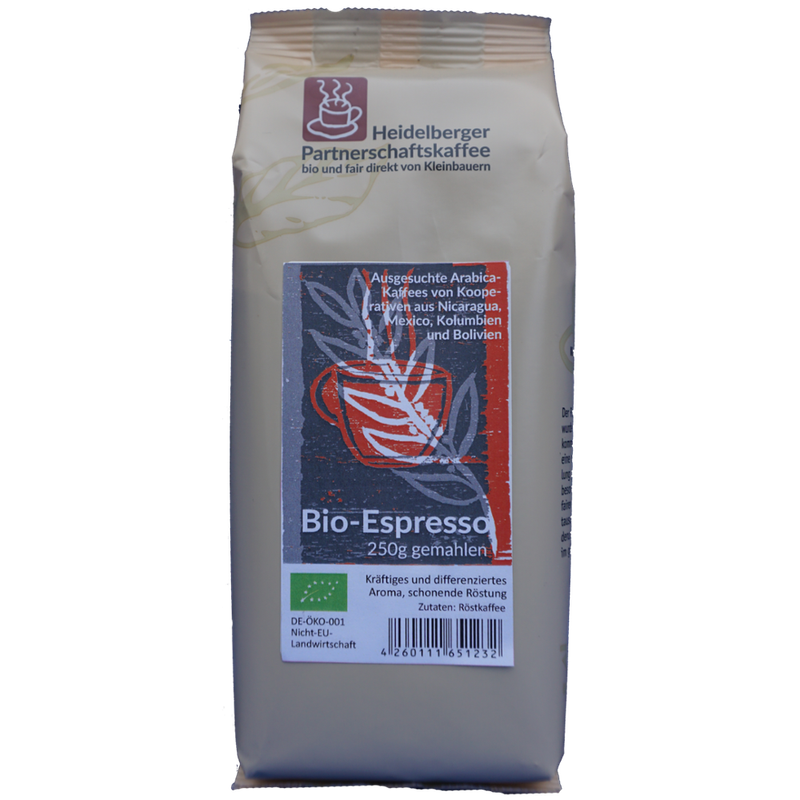 Heidelberger Partnerschaftskaffee Bio-Espresso 250g gemahlen - Heidelberger Partnerschaftskaffee - Produktbild