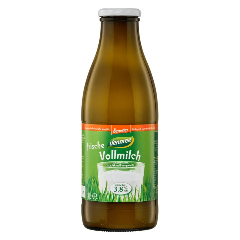 dennree Frische Vollmilch, mindestens 3,8% Fett, pasteurisiert, traditionell hergestellt - Produktbild