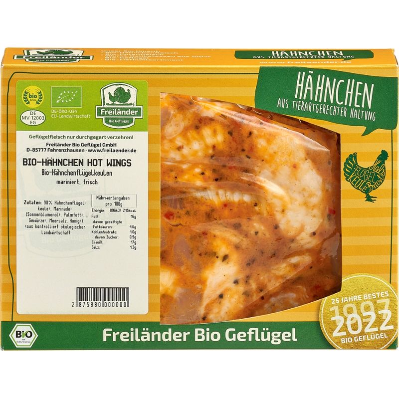 Freiländer Bio Geflügel "Hotwings", Hähnchenflügelkeulen mariniert PAPRIKA, 3er Gebinde - Produktbild