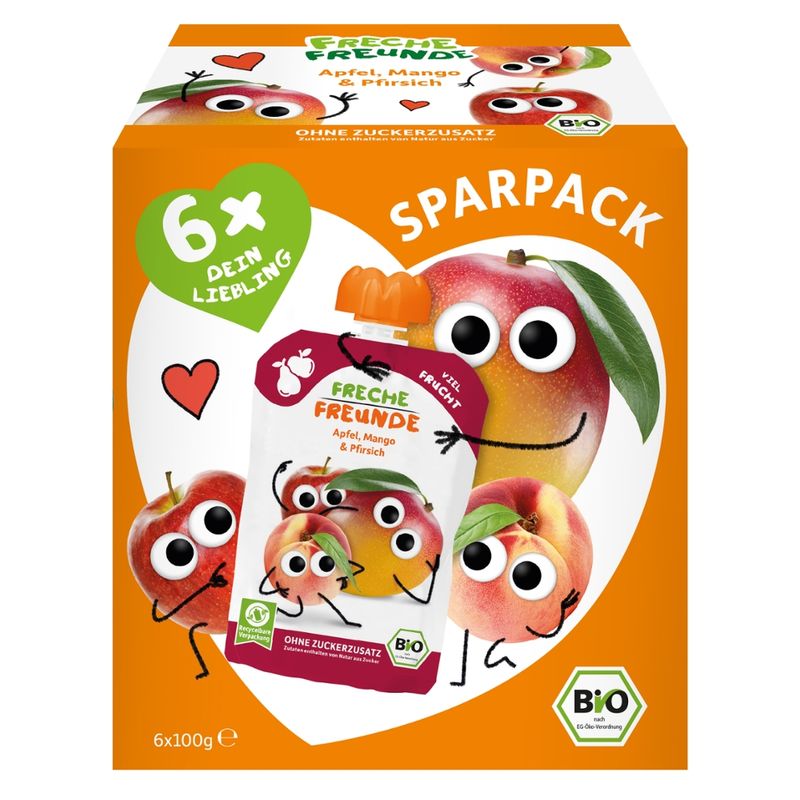 Freche Freunde FF Bio Quetschie 6er Sparpack Apfel, Mango & Pfirsich 6x100g - Produktbild