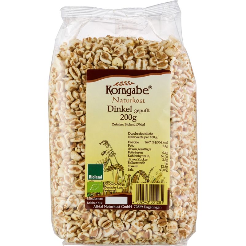 Korngabe Naturkost Dinkel gepufft natur - Produktbild