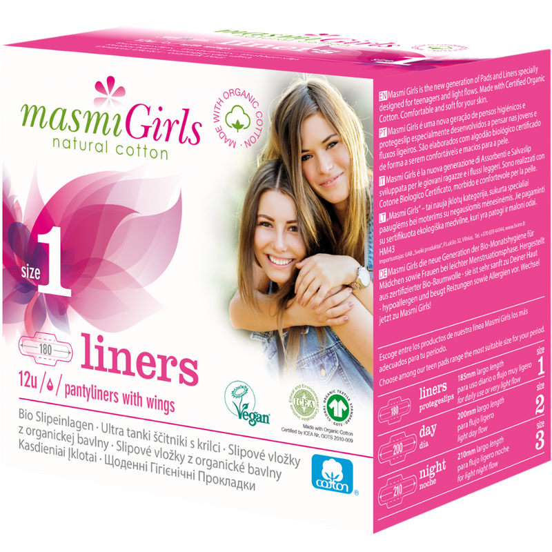 MASMI ORGANIC CARE Bio Slipeinlagen Girls 1 aus 100% GOTS Bio Baumwolle MASMI GIRLS - Einzeln verpackt - Produktbild