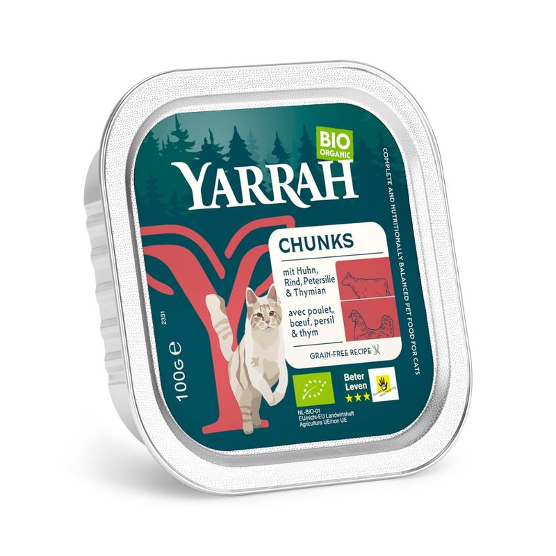 Yarrah Organic Petfood Yarrah Bio Katze Schale Bröckchen getreidefrei Huhn mit Rind - Produktbild