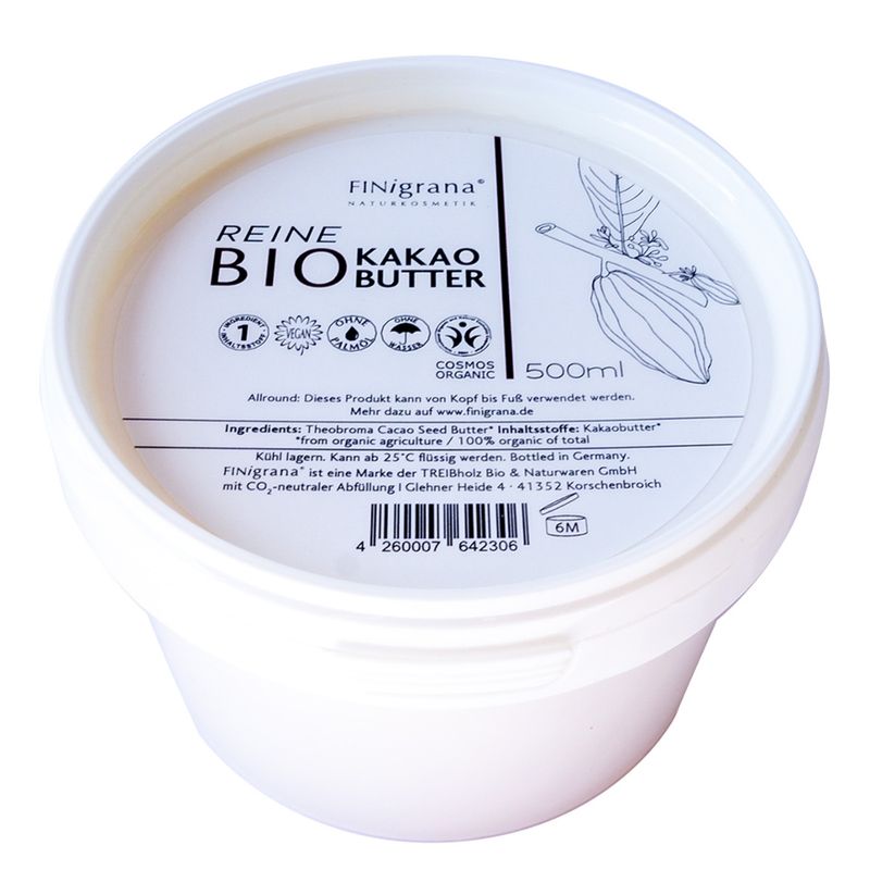 FINigrana® Naturkosmetik FINigrana® 100% Reine Bio-Kakaobutter, 500ml in PE-Dose - Produktbild