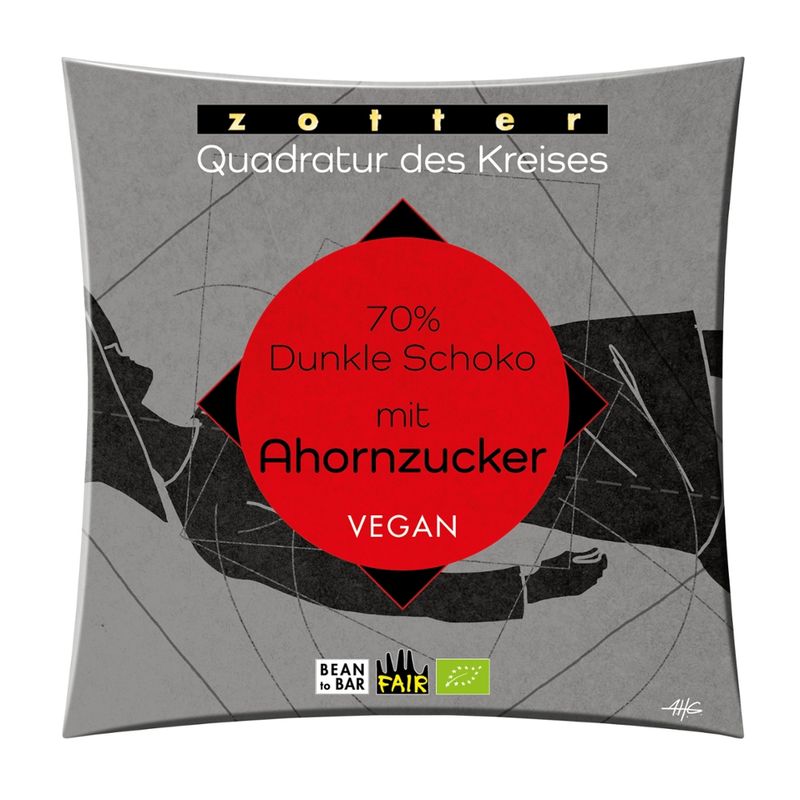 Zotter Schokolade Quadratur des Kreises - 70% Dunkle Schoko mit Ahornzucker VEGAN - Produktbild