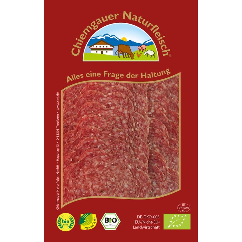 Chiemgauer Naturfleisch Lammsalami, geschnitten, 65 g, SB, kbA - Produktbild