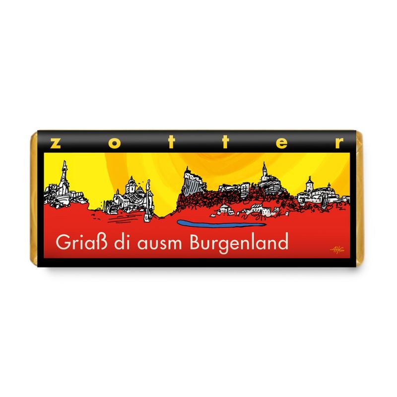 Zotter Schokolade "Grias di ausm Burgenland" - Hauszwetschke (alkoholhaltig) - Produktbild