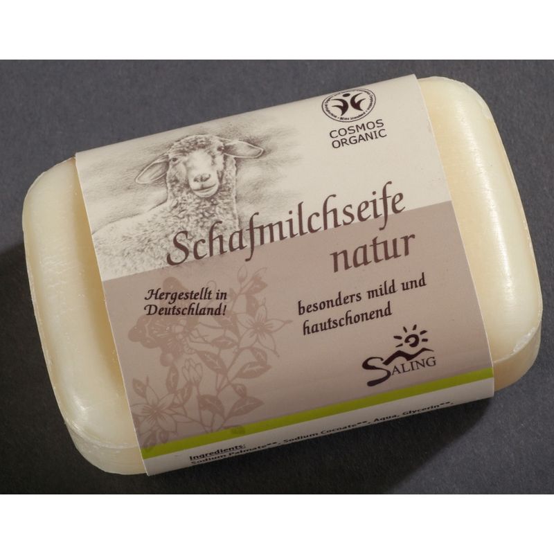 Saling Schafmilchseife natur, 100g Stück mit Banderole, cosmos organic zertifiziert - Produktbild