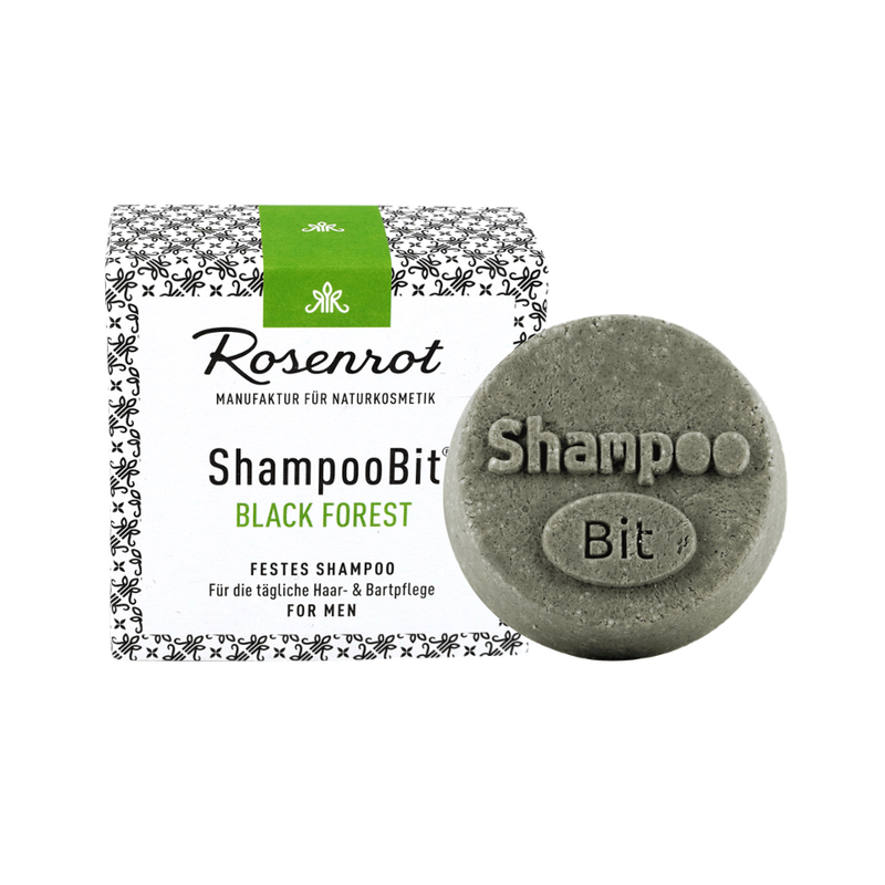 Rosenrot Naturkosmetik festes ShampooBit® MEN Black Forest - 60g - in Schachtel - Dieses MEN ShampooBit Black Forest für den Mann reinigt mild und ist sanft zur Haut und zum Bart. - Produktbild