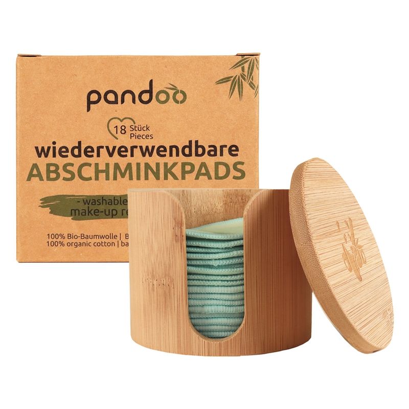 pandoo pandoo Abschminkpads aus Bio-Baumwolle - die wiederverwendbaren Abschminkpads sind die ideale Alternative zu herkömmlichen Wegwerf-Wattepads. 18 Baumwollpads inklusive Waschbeutel aus Bio-Baumwolle und einer stylischen Aufbewahrungsbox aus Bambus - Produktbild