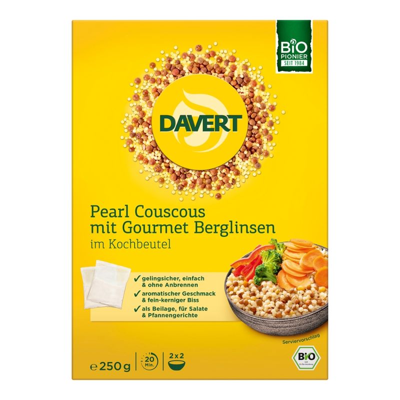 Davert Pearl Couscous mit Gourmet Berglinsen im Kochbeutel 250g - Produktbild