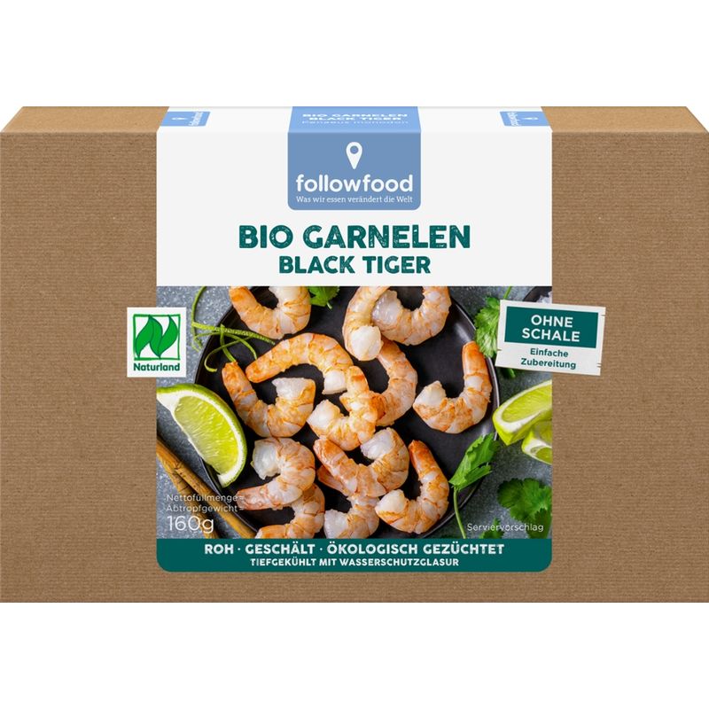 followfood Bio Black Tiger Garnelen geschält, roh, geschält, ökologisch gezüchtet - Produktbild