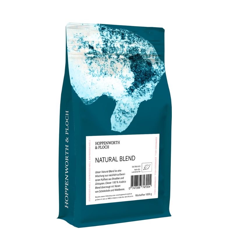 Hoppenworth & Ploch Natural Blend, Brasilien/ Äthiopien, Natural, heller Bio-Espresso DE-ÖKO-039, 1kg Röstkaffee - Produktbild