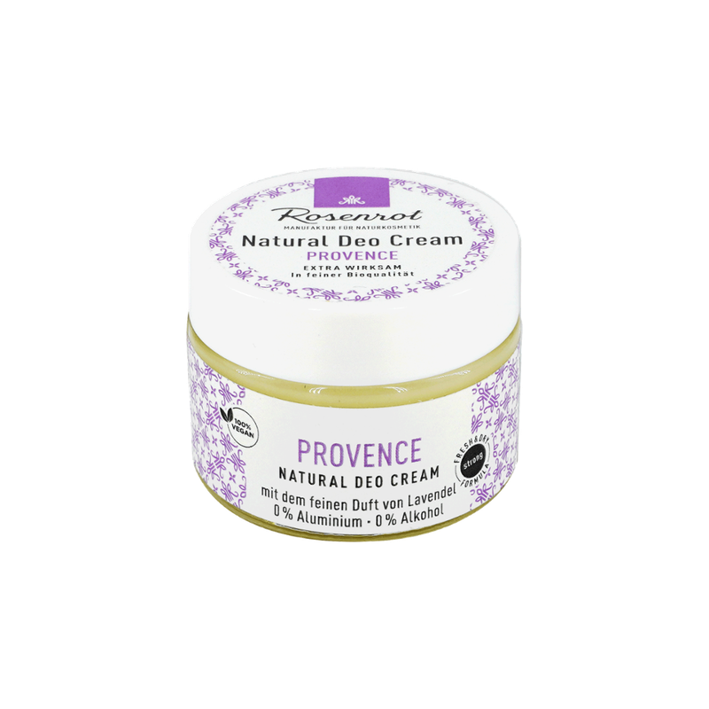 Rosenrot Naturkosmetik Deo Creme Provence - vegan. Französische Lavendelfelder sind in diesem Duft vereint. (100% natural) Dieser beruhigende Duft ist für alle Frankreichliebhaber ein Muss. - Produktbild