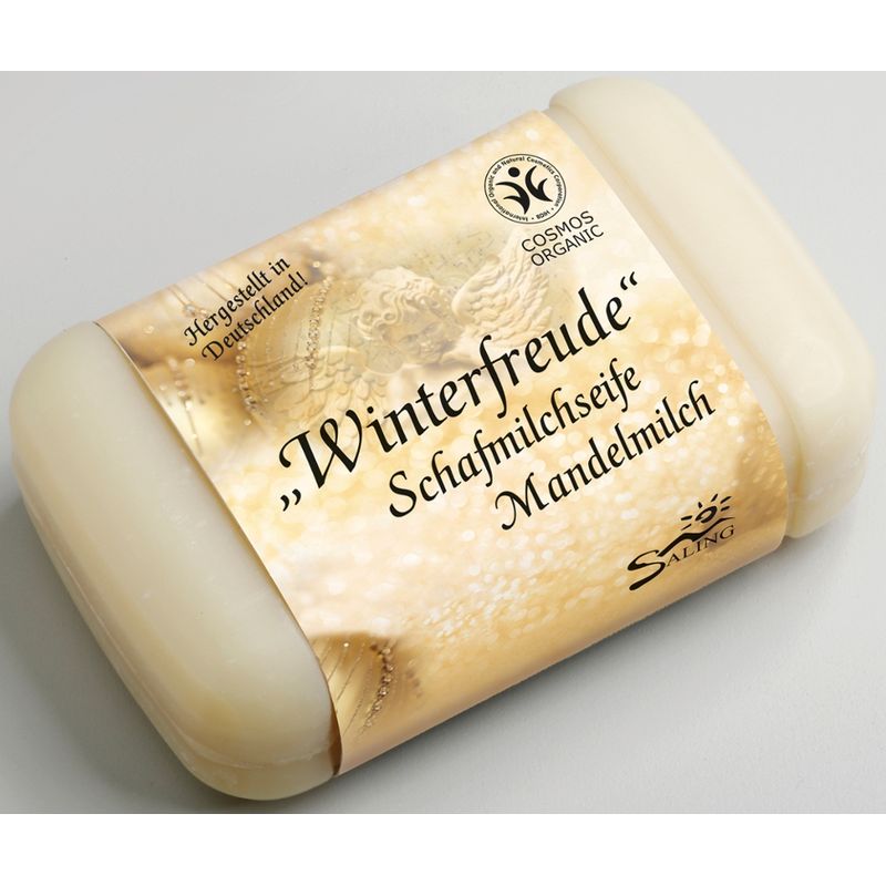 Saling Schafmilchseife Winterfreude, Duft Mandelmilch, 100g Stück mit Banderole, cosmos organic zertifiziert - Produktbild