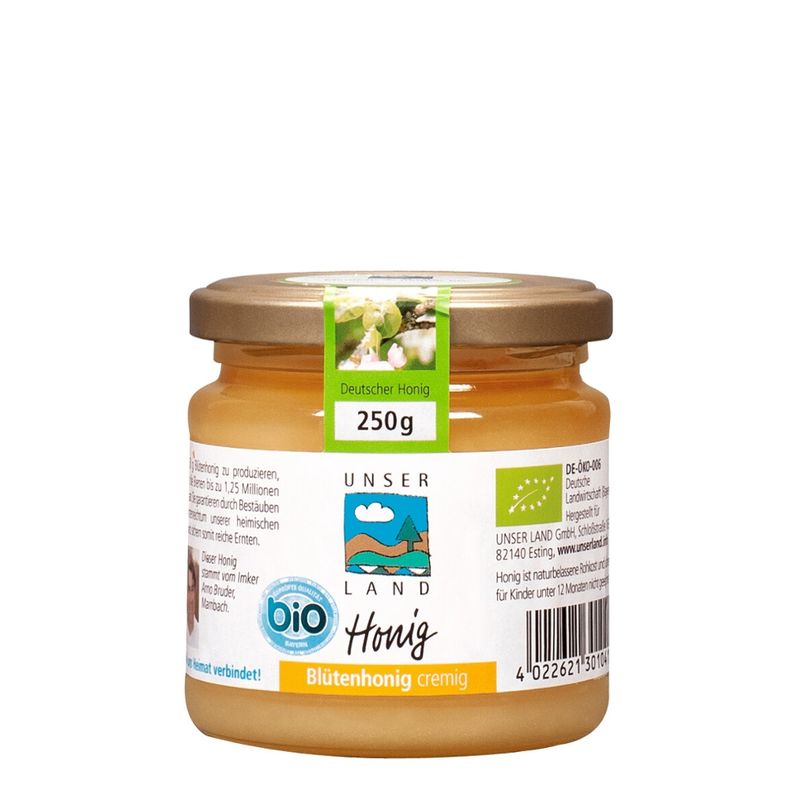 UNSER LAND UNSER LAND Bio Blütenhonig, BayBio, 250g Glas - Produktbild