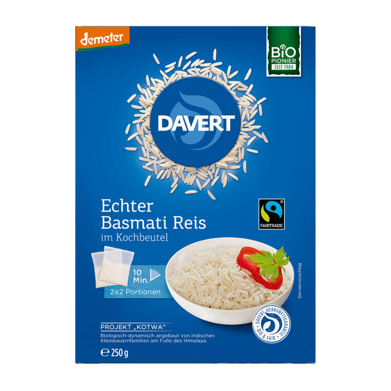 Davert demeter Echter Basmati Reis im Kochbeutel Fairtrade 250g - Produktbild