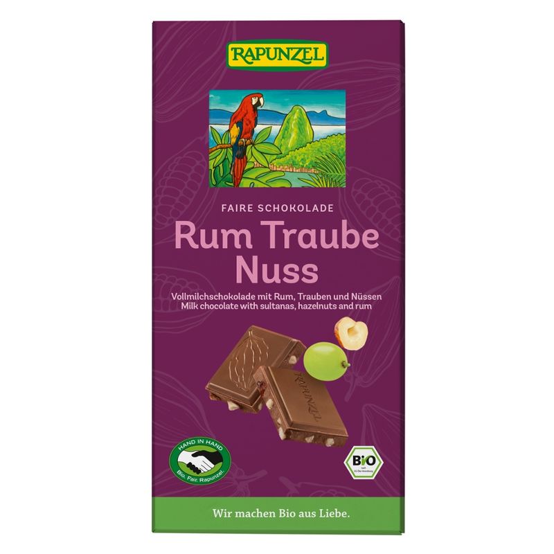 Rapunzel Vollmilch Schokolade Rum-Traube-Nuss HIH - Produktbild