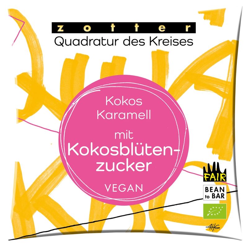 Zotter Schokolade Quadratur des Kreises - Kokos Karamell mit Kokosblütenzucker VEGAN - Produktbild