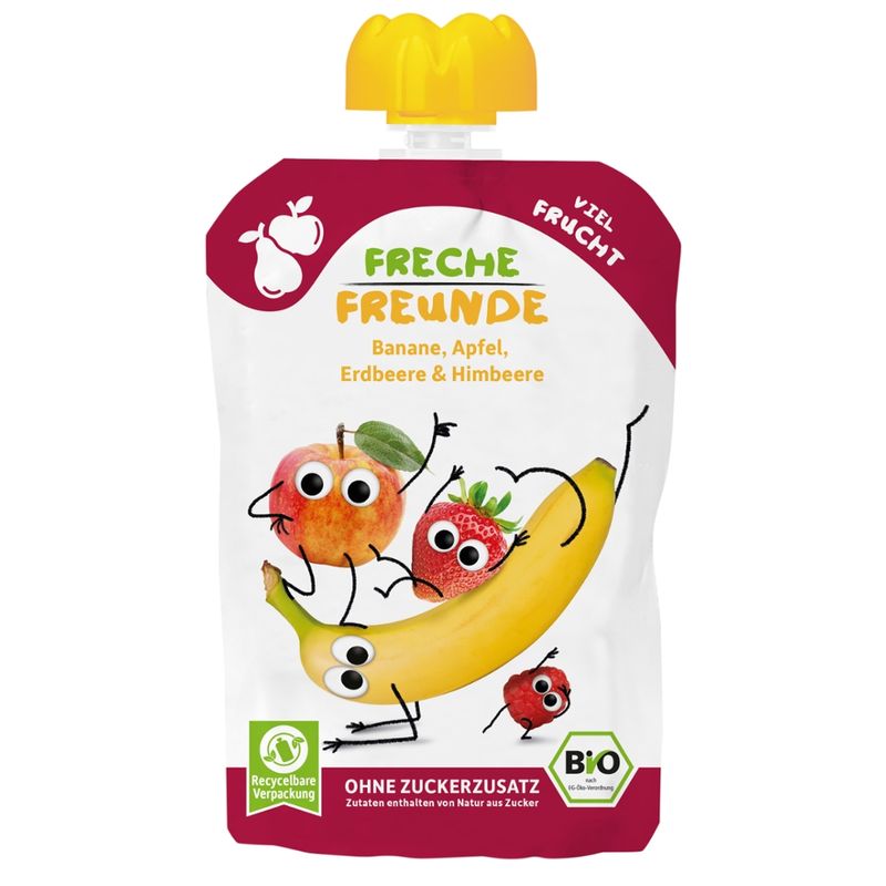 Freche Freunde Freche Freunde Bio Quetschie Banane, Apfel, Erdbeere & Himbeere - Produktbild