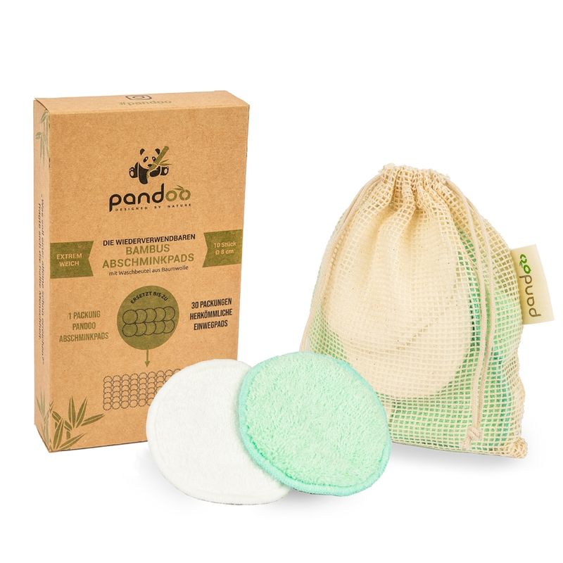 pandoo pandoo Bambus Abschminkpads - von Natur aus antibakteriell und antimikrobiell, ersetzen bis zu 30 Packungen Einweg-Pads, mit dem mitgelieferten Waschbeutel sind die Pads für die Waschmaschine geeignet - Produktbild