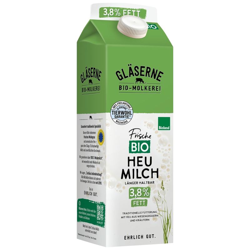 Gläserne Molkerei GM Bio ESL Heumilch 3,8% Fett 1l - Produktbild