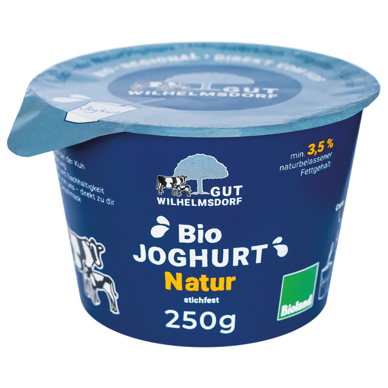 Gut Wilhelmsdorf 250g Bioland Naturjoghurt stichfest mit natürlichem Fettgehalt Kuh und Kalb Gut Wilhelmsdorf - Produktbild