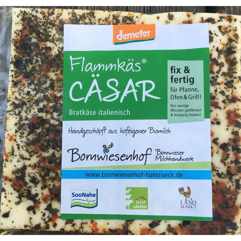 Bornwieser Milchhandwerk Flammkäs Cäsar, Bratkäse italienisch, fix und fertig für Ofen, Pfanne, Grill, nur wenige Minuten goldbraun und knusprig braten - Produktbild