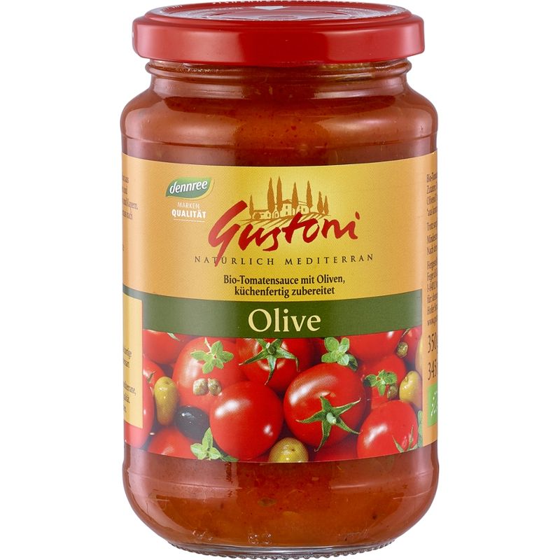 Gustoni Tomatensauce mit Oliven, küchenfertig zubereitet - Produktbild