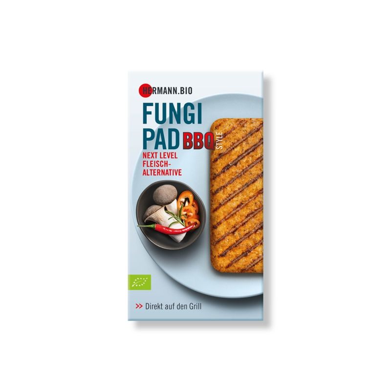 HERMANN HERMANN.BIO FUNGI PAD, Typ SPICY, Vegetarisches Bio-Pilzerzeugnis, gesalzen, gewürzt, vorgegart, aufgetaut - Produktbild