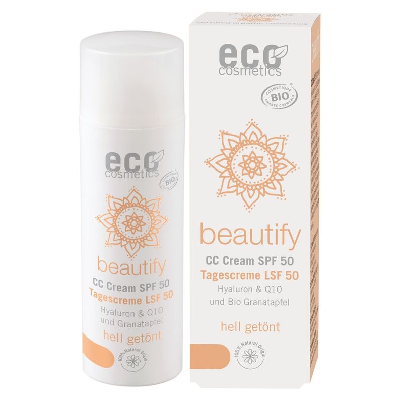 eco cosmetics beautify CC Creme LSF 50 hell getönt mit Hyaluron, Q10 und Bio Granatapfel - Produktbild