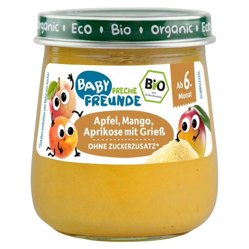 Freche Freunde Freche Freunde Bio Gläschen Apfel, Mango, Aprikose mit Grieß - Produktbild