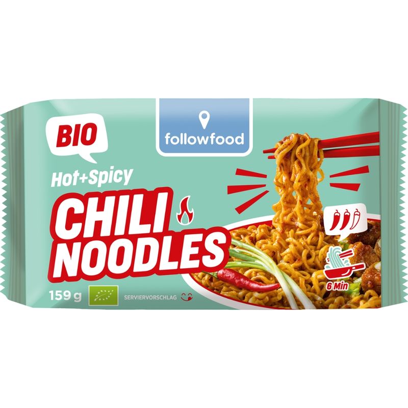 followfood Instant Gericht mit Mie-Nudeln nach asiatischer Art, scharf gewürzt. - Produktbild