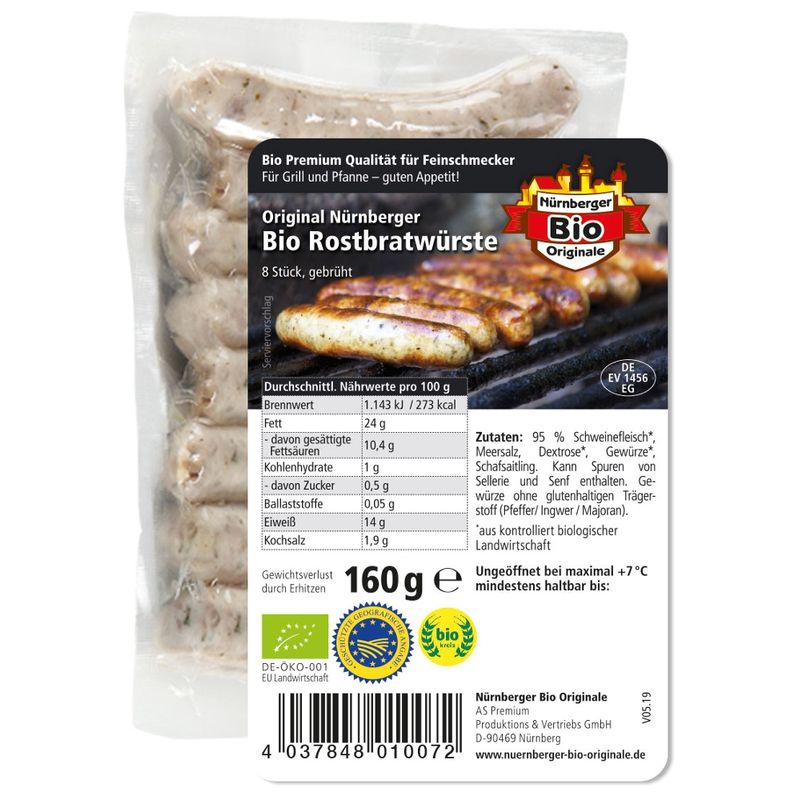 Nürnberger Bio Originale Original Nürnberger Bio Rostbratwürste, gebrüht - 8 St./Pack. - Produktbild