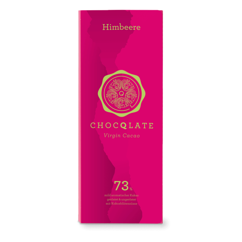 ChocQlate Virgin Cacao Schokolade Himbeere , 73% Kakao, 75g - Produktbild