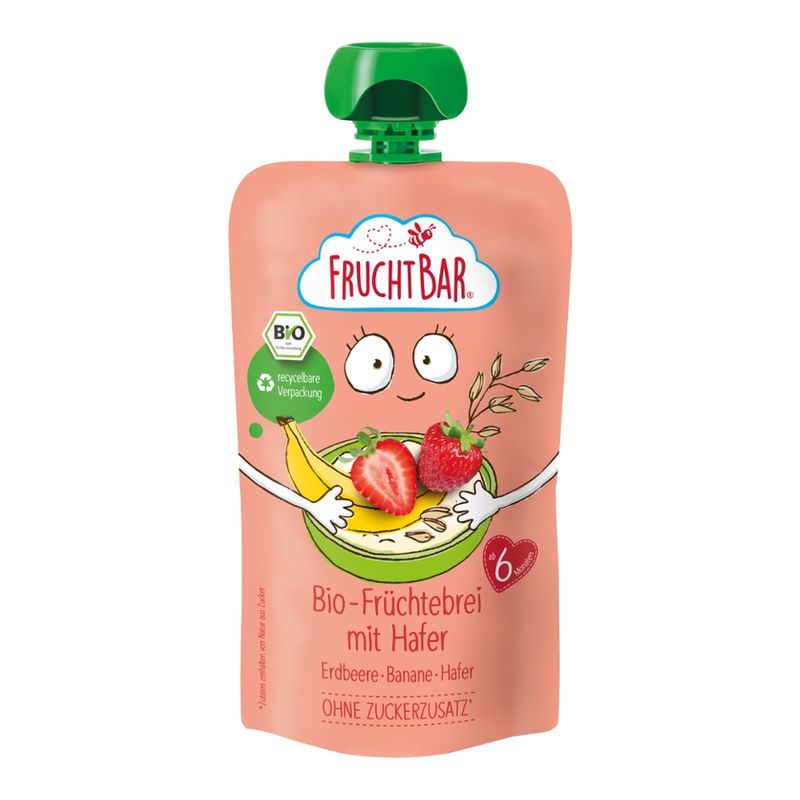 FruchtBar  FruchtBar - Bio-Früchtebrei mit Hafer  Erdbeere, Banane, Hafer - Produktbild