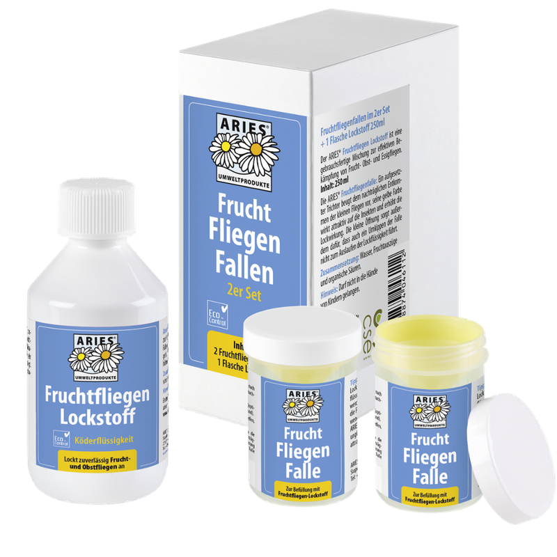 Aries Fruchtfliegenfallen SET, 2 Fallen + 1 Flasche Lockstoff 250 ml - Produktbild