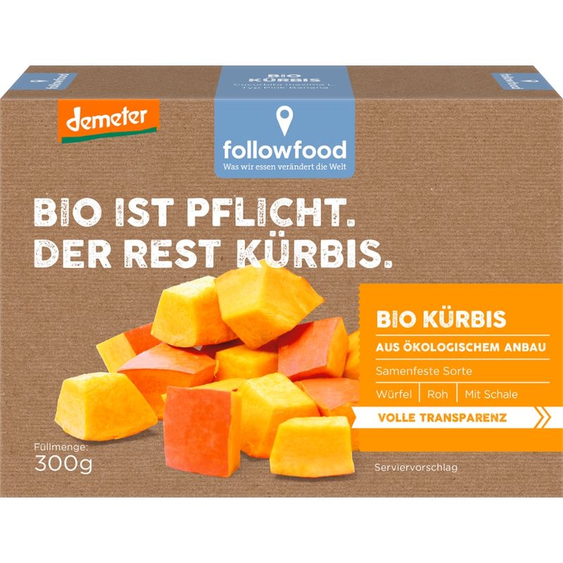 followfood Bio Kürbis, roh, mit Schale, als Würfel geschnitten - Produktbild