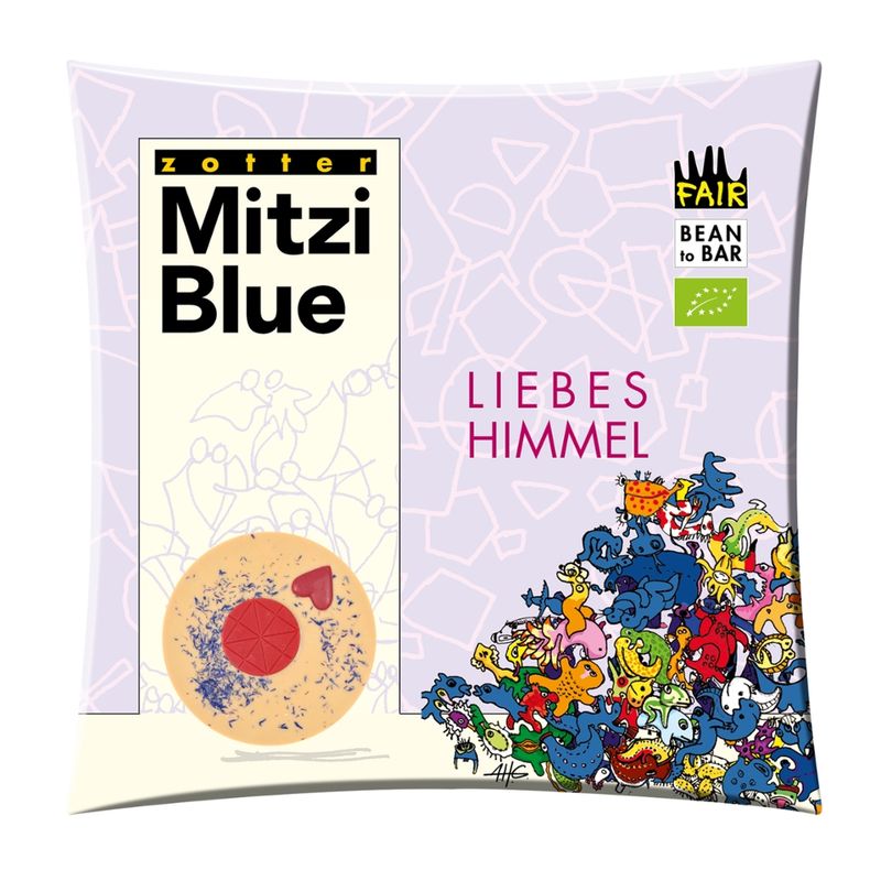 Zotter Schokolade Liebeshimmel • Weiße Schoko + Erdbeer + Himbeerherz - Produktbild