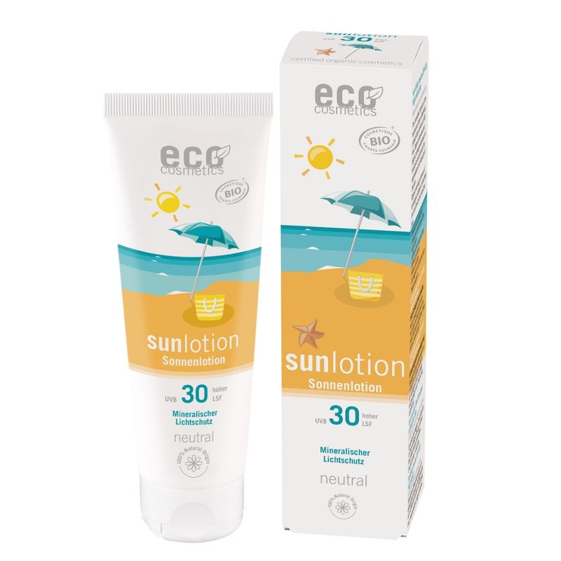 eco cosmetics ECO Sonnenlotion neutral LSF 30 - 125ml mit Bio Aloe Vera, Bio Granatapfelkernöl - Produktbild