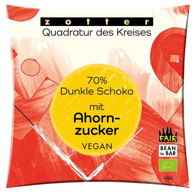 Zotter Schokolade Quadratur des Kreises - 70% Dunkle Schoko mit Ahornzucker VEGAN - Produktbild
