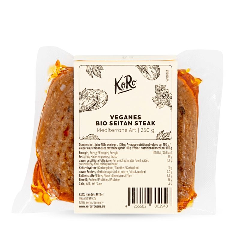 KoRo Handels GmbH Veganes Bio Seitan Steak Mediterrane Art 250 g - Produktbild