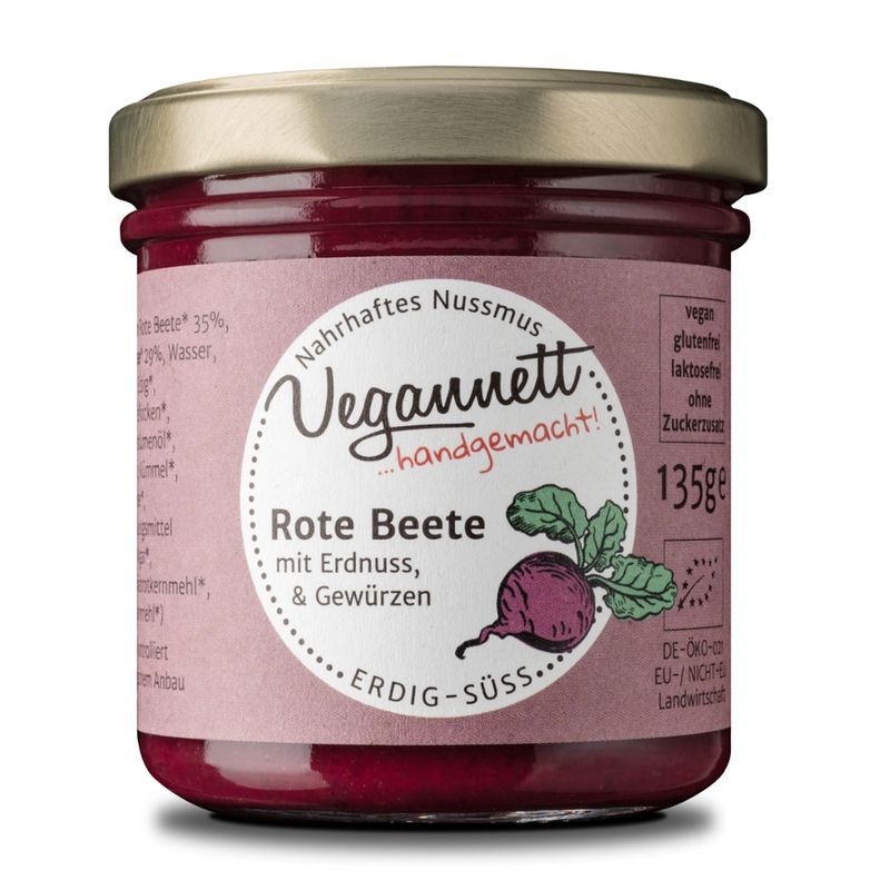 Vegannett Rote Beete Bioaufstrich mit 29% Erdnussmus und Apfel 135g - Produktbild