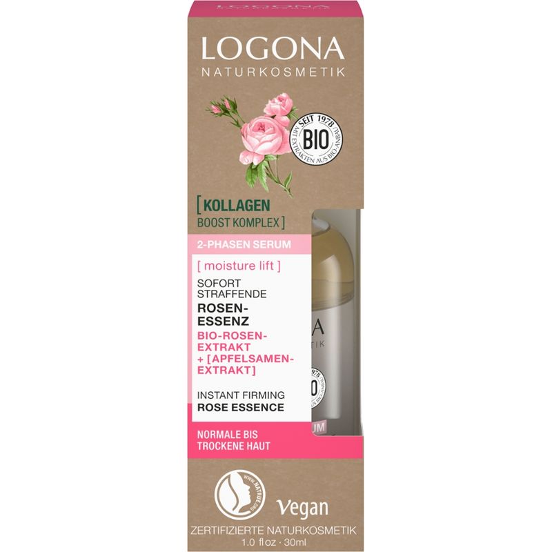 Logona Moisture Lift 2-Phasen Serum sofort straffende Rosen-Essenz mit Bio-Rosenextrakt - Produktbild