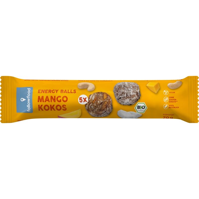 followfood Bio Energy Balls Mango Kokos, Fruchtkonfekt auf Dattelbasis - Produktbild